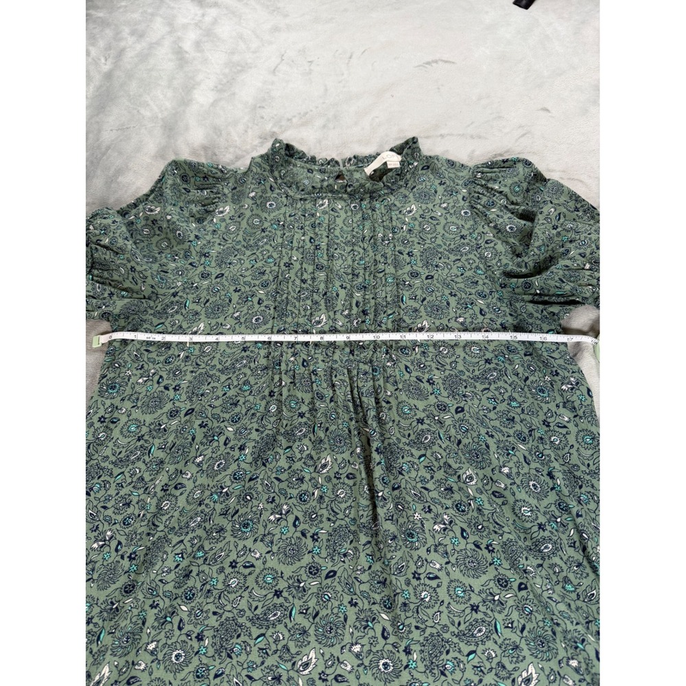 LOFT Petites Green Floral Blouse Pleated Front Cottagecore Short Sleeve XSP - Picture 4 of 6